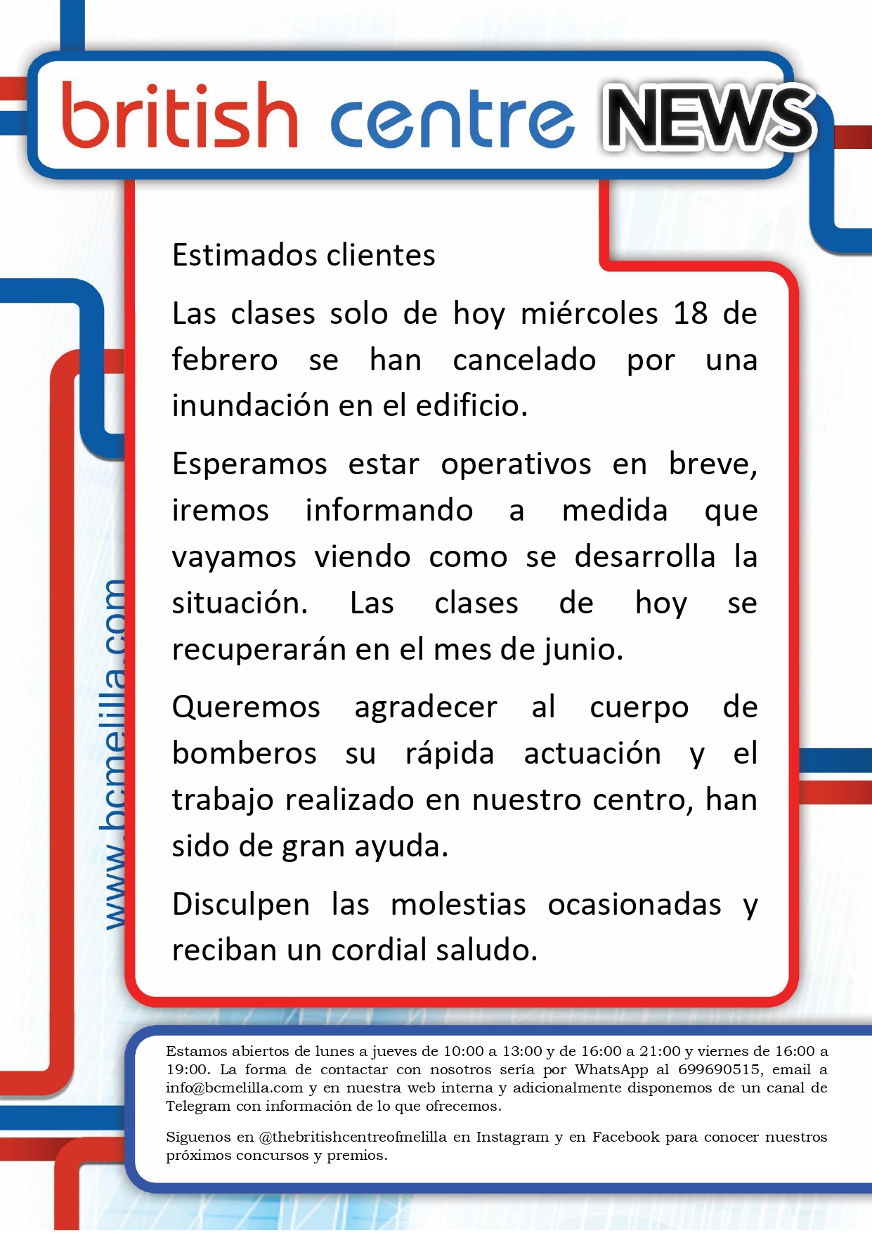 CLASES CANCELADAS SOLO POR HOY 